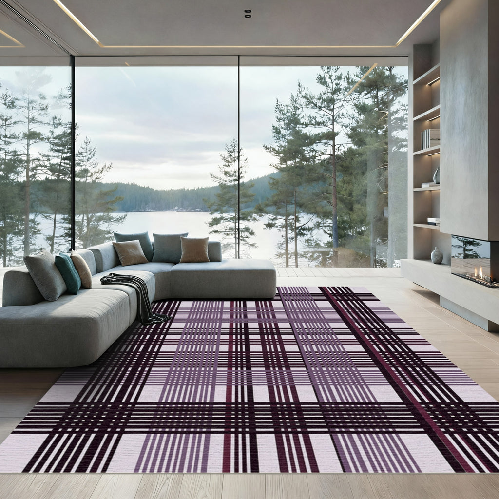 Deep Plum Tartan Plaid Weave Rug