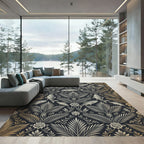 Golden Fish and Botanical Scroll Tapestry Rug