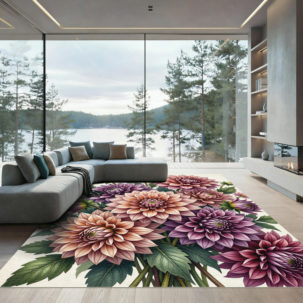 Vintage Botanical Dahlia Floral Bouquet Rug
