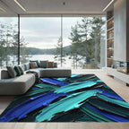 Modern Abstract Teal and Blue Brushstrokes Rug