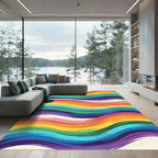 Vibrant Rainbow Wavy Brush Stroke Rug