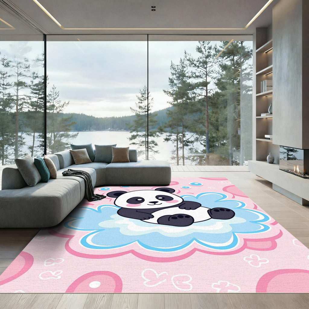 Cute Panda Cloud Whimsical Pink Rug