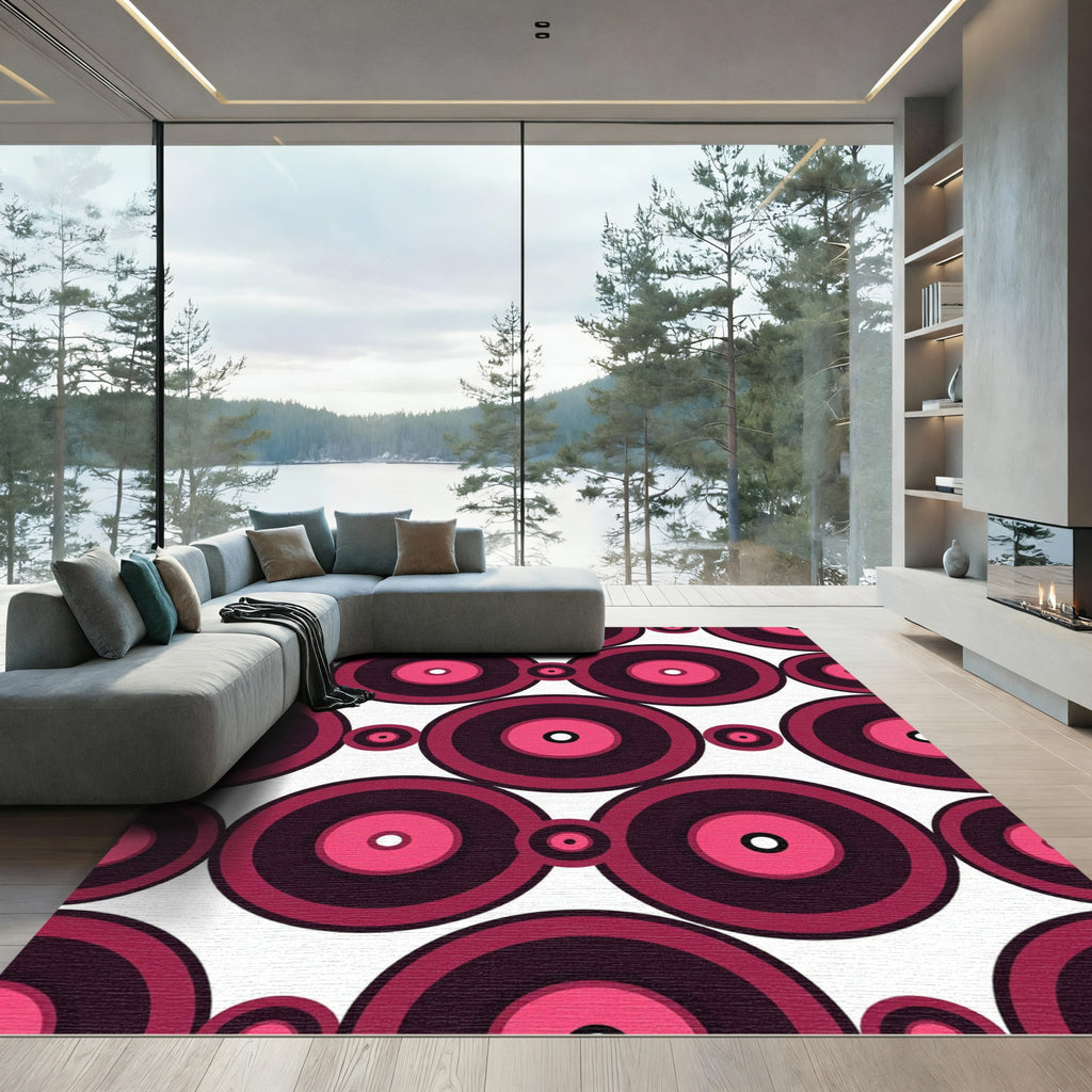 Retro Pink Concentric Circles Rug