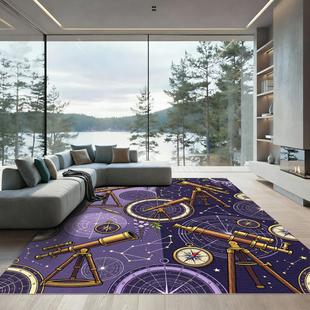 Celestial Wisteria and Telescope Astronomy Rug