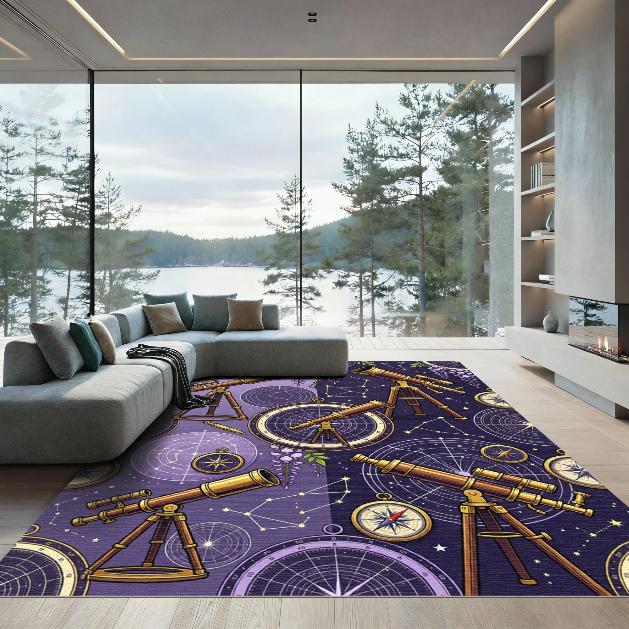 Celestial Wisteria and Telescope Astronomy Rug