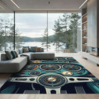 Vintage Teal Automotive Dashboard Gauges Rug