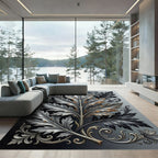 Metallic Silver Iron Acanthus Leaf Scroll Rug