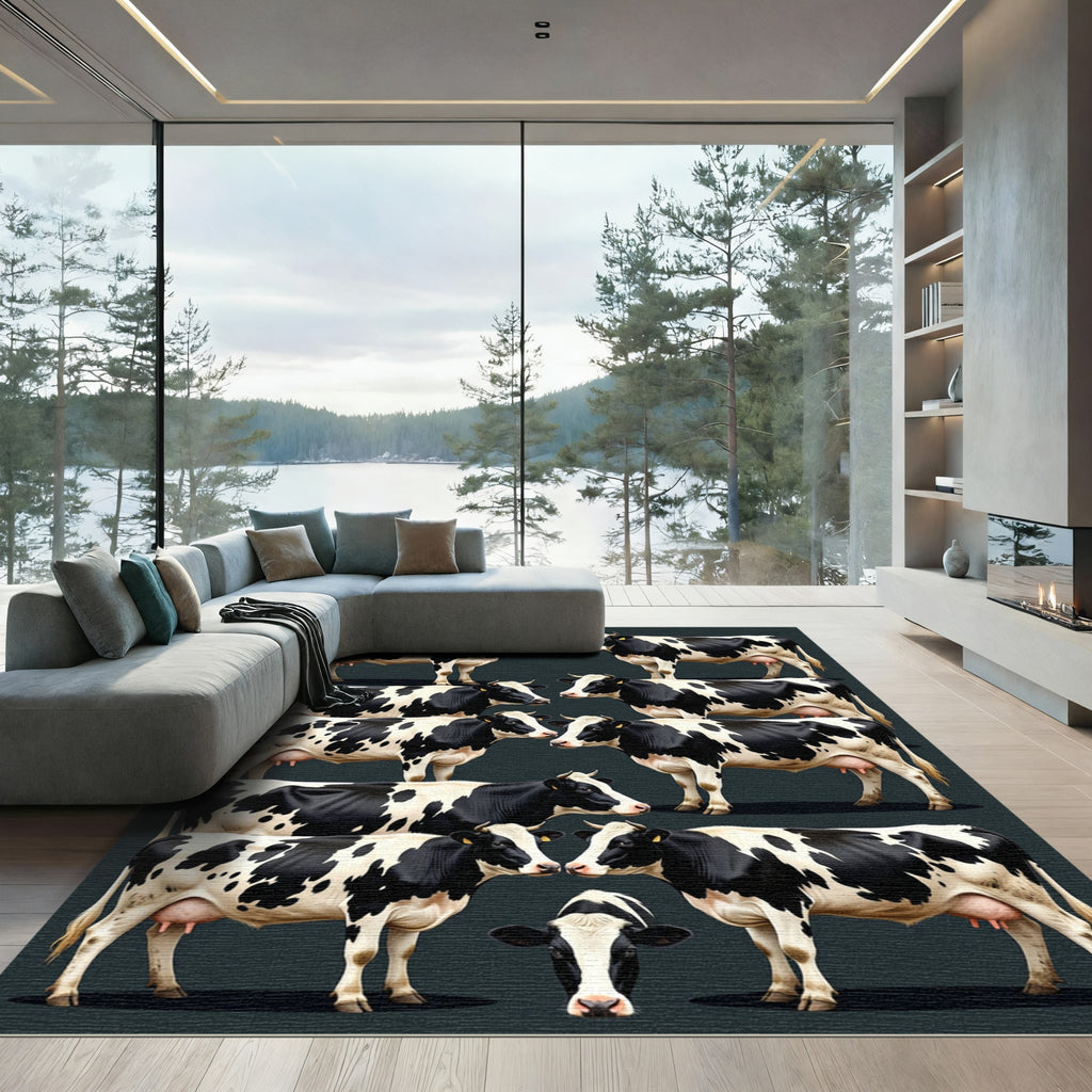 Black and White Holstein Cow Herd Rug