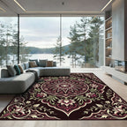 Deep Crimson Floral Medallion Rug