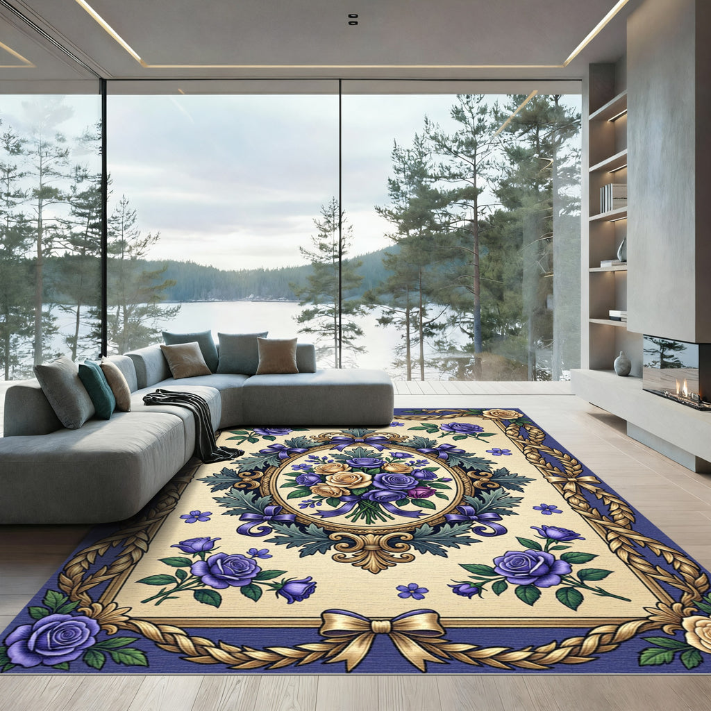 Lavish Royal Blue Rose Garland Rug