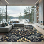 Metallic Star Damask Gold Gray Rug