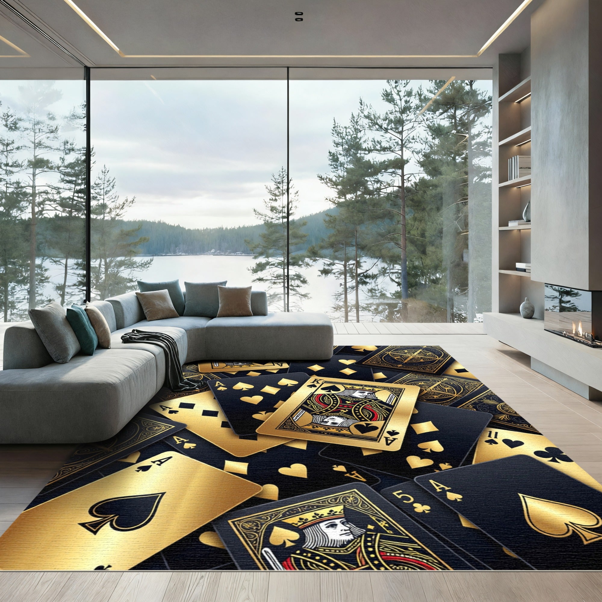Golden Playing Card Royal Casino Accent Rug