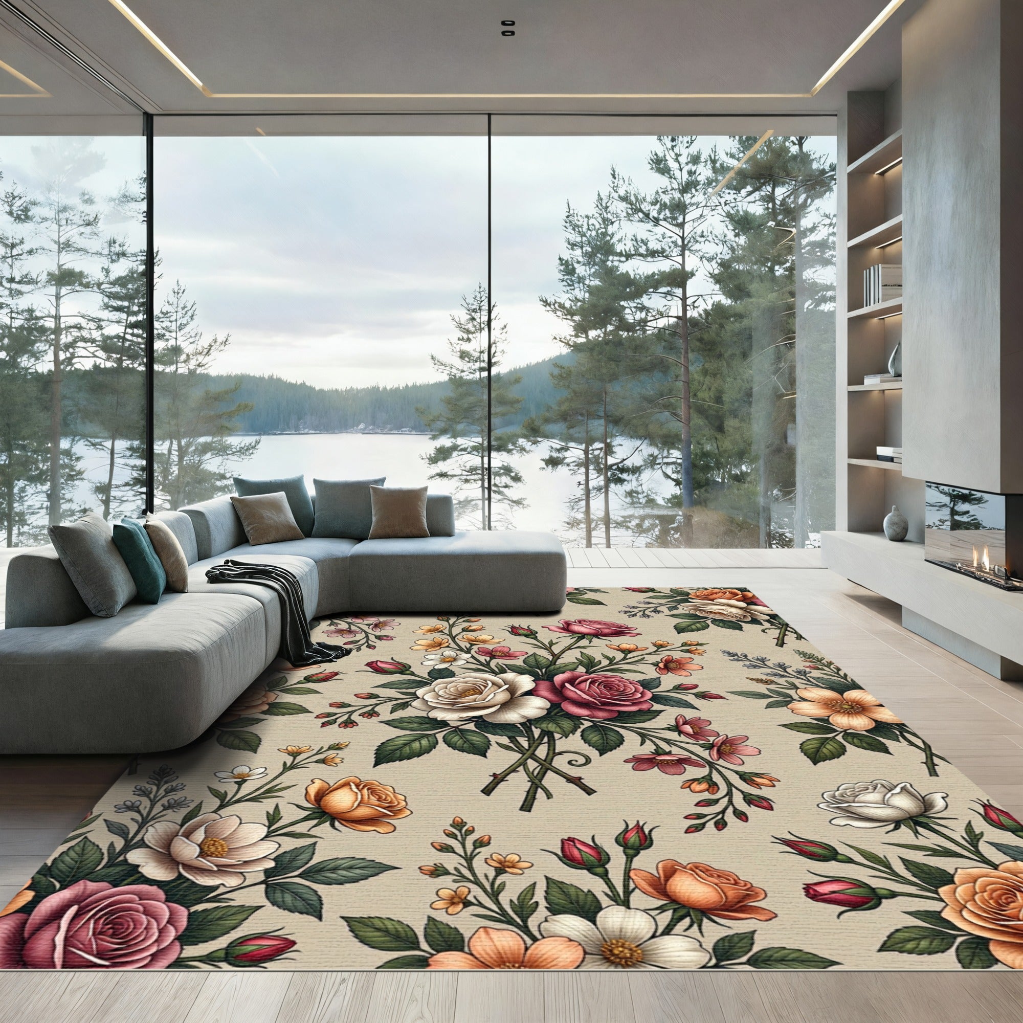 Rose Blossom Bouquet Garden Print Rug