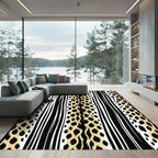 Leopard Stripe Black White Gold Accents Rug