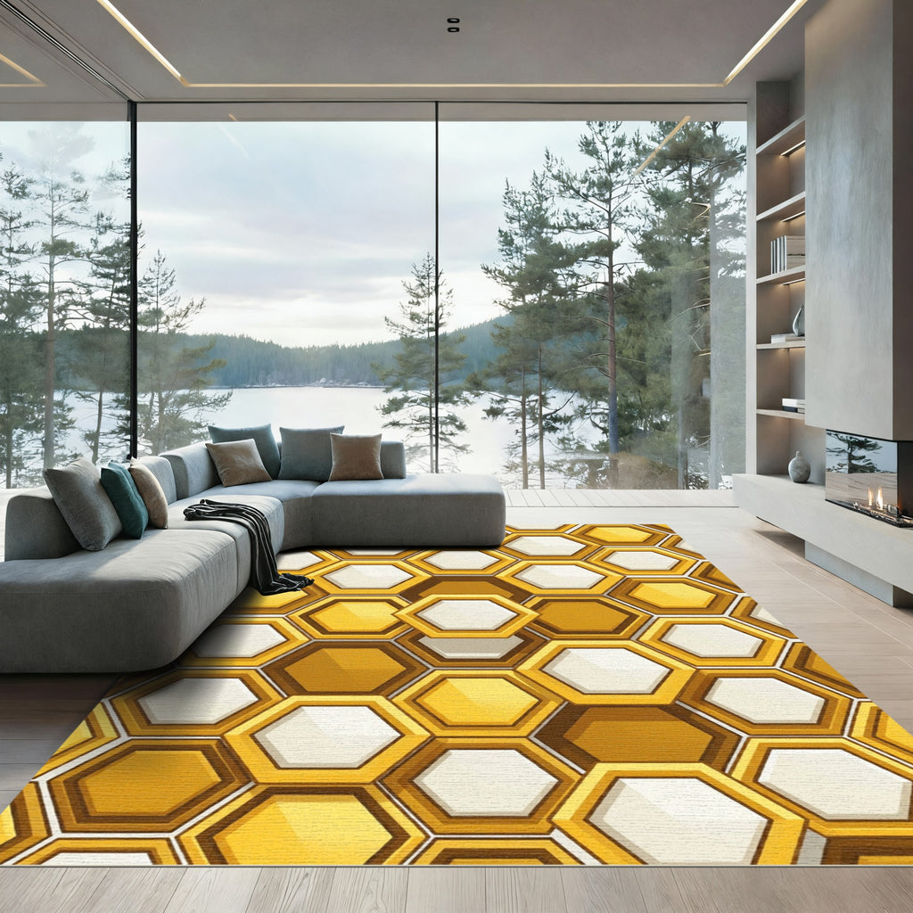 Golden Geometric Honeycomb Hexagon Abstract Rug