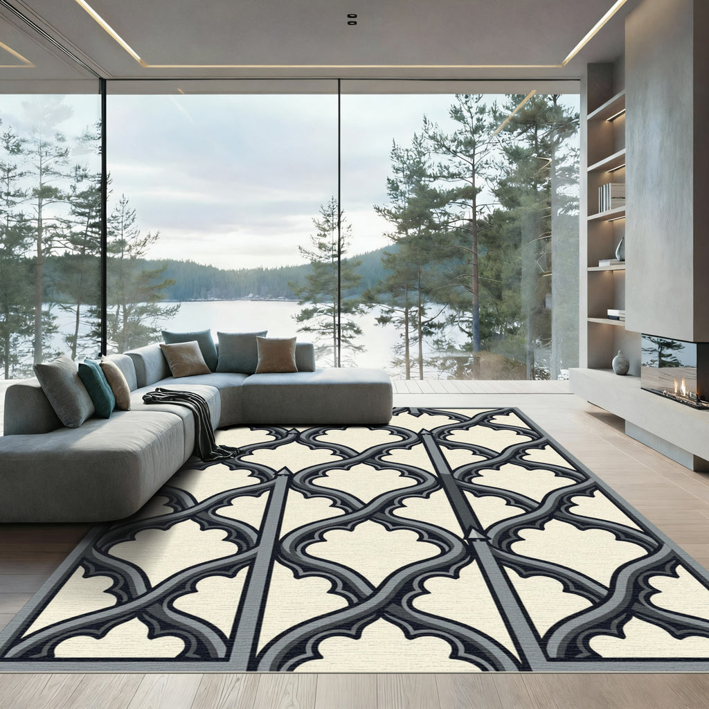Gothic Arch Scrollwork Gray Rug