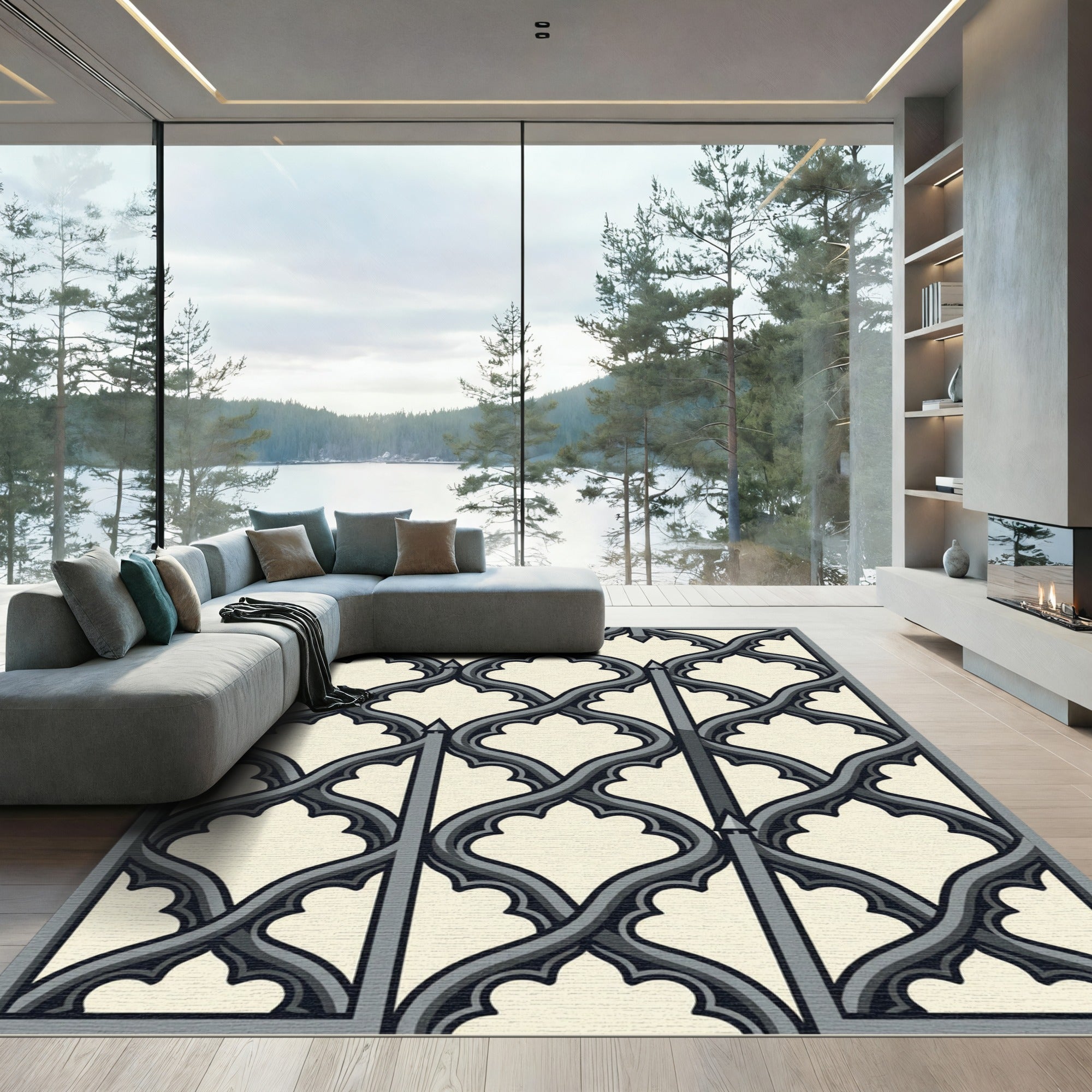 Gothic Arch Scrollwork Gray Rug