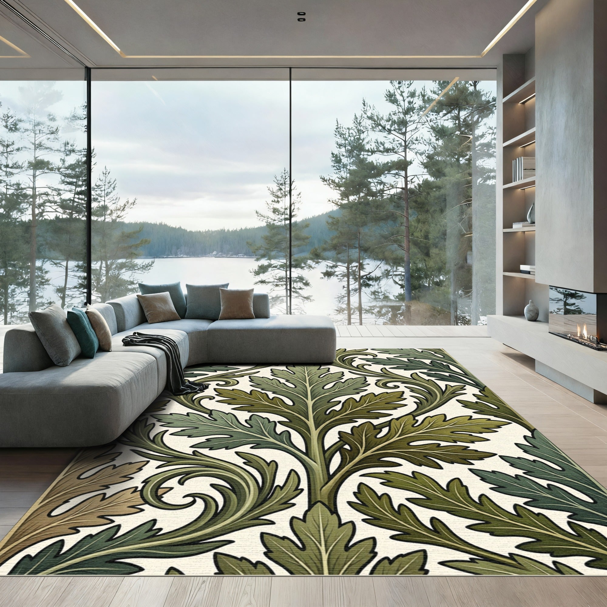Art Nouveau Foliate Green Acanthus Rug
