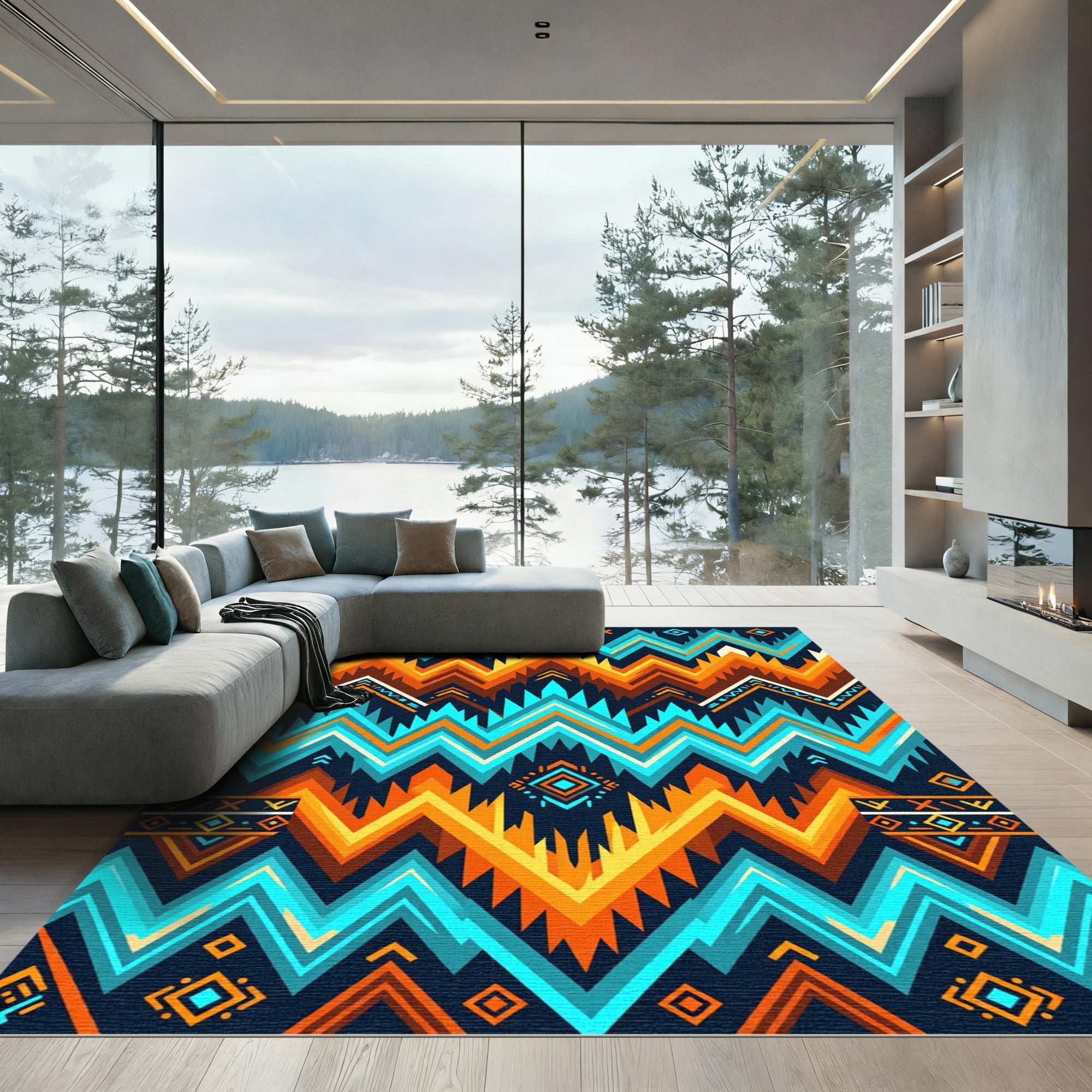 Vibrant Geometric Chevron Aztec Boho Rug