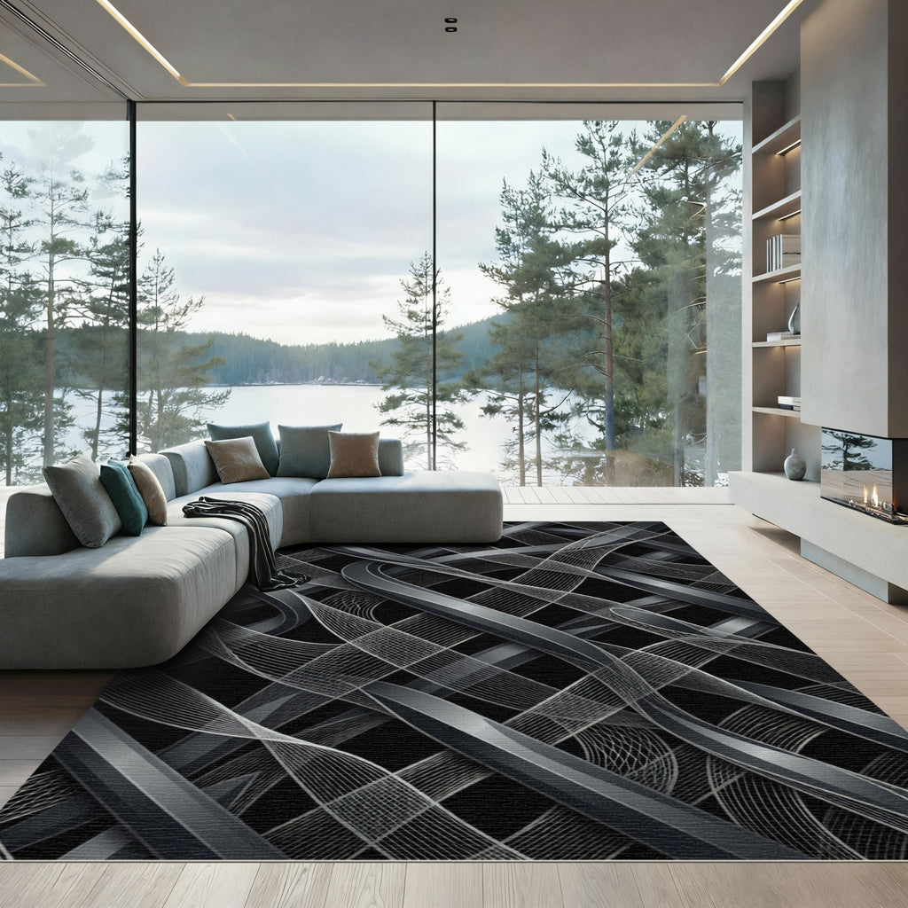 Gray Woven Ribbon Abstract Rug