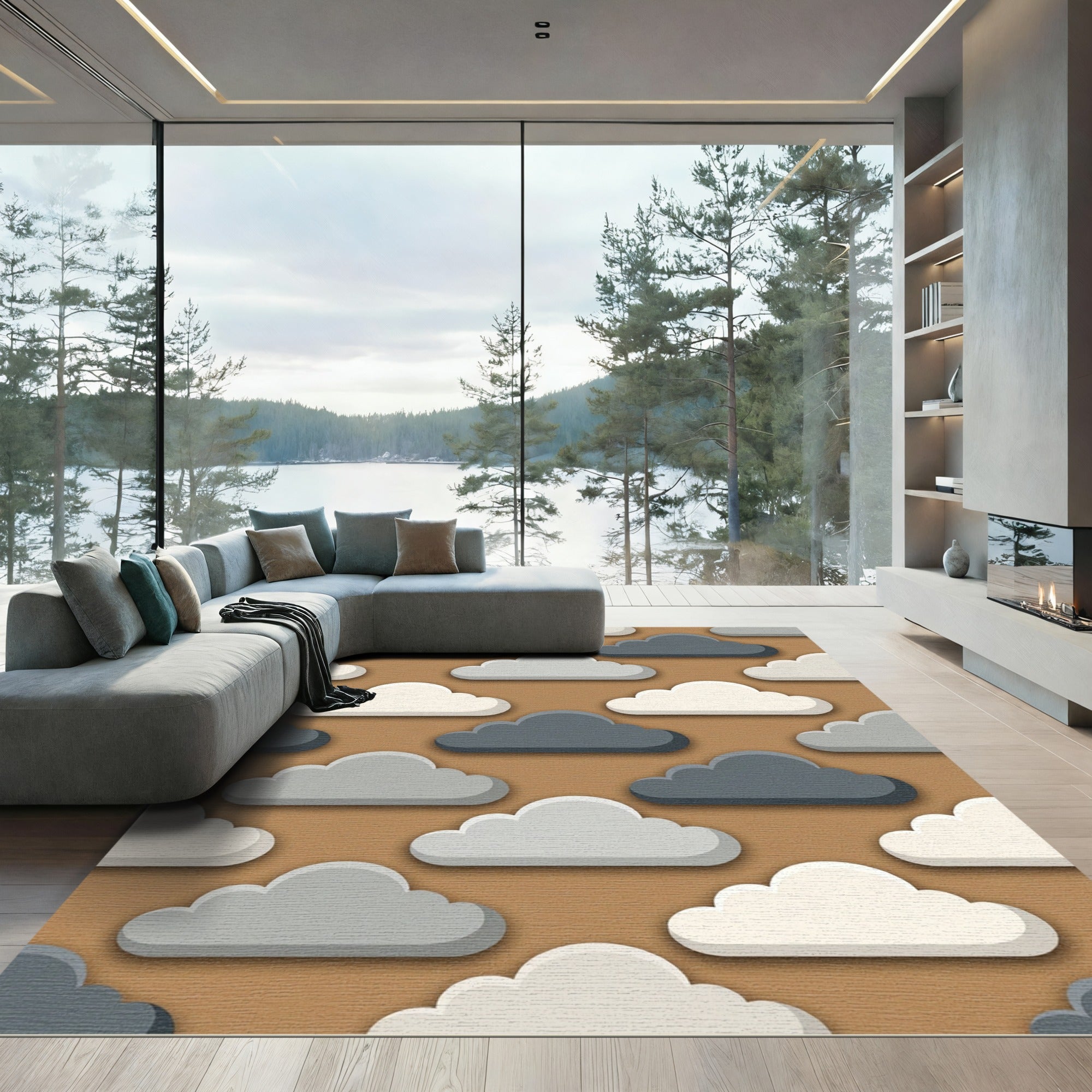 Modern Earthy Tone Cloud Sky Rug