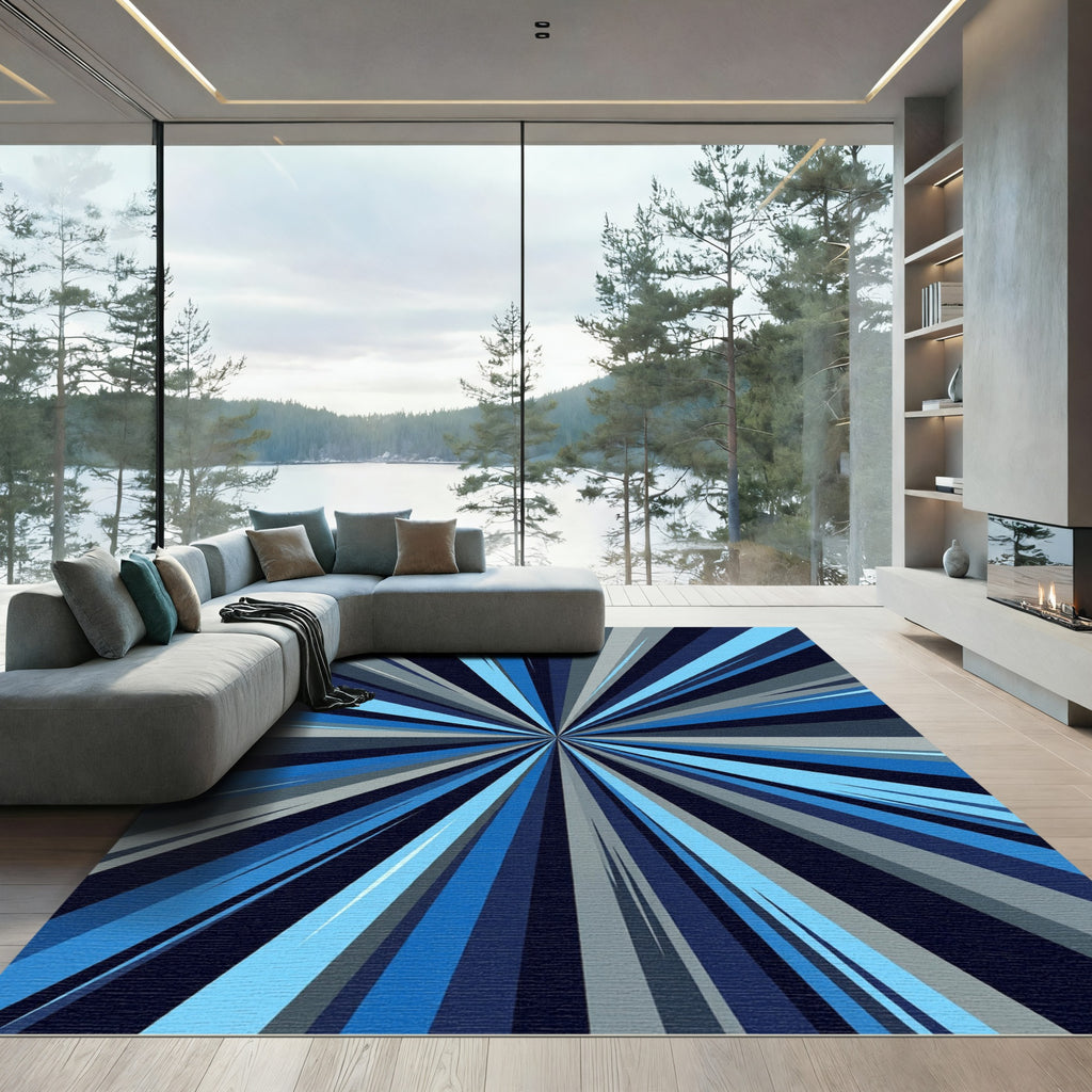 Deep Blue Radial Burst Rug