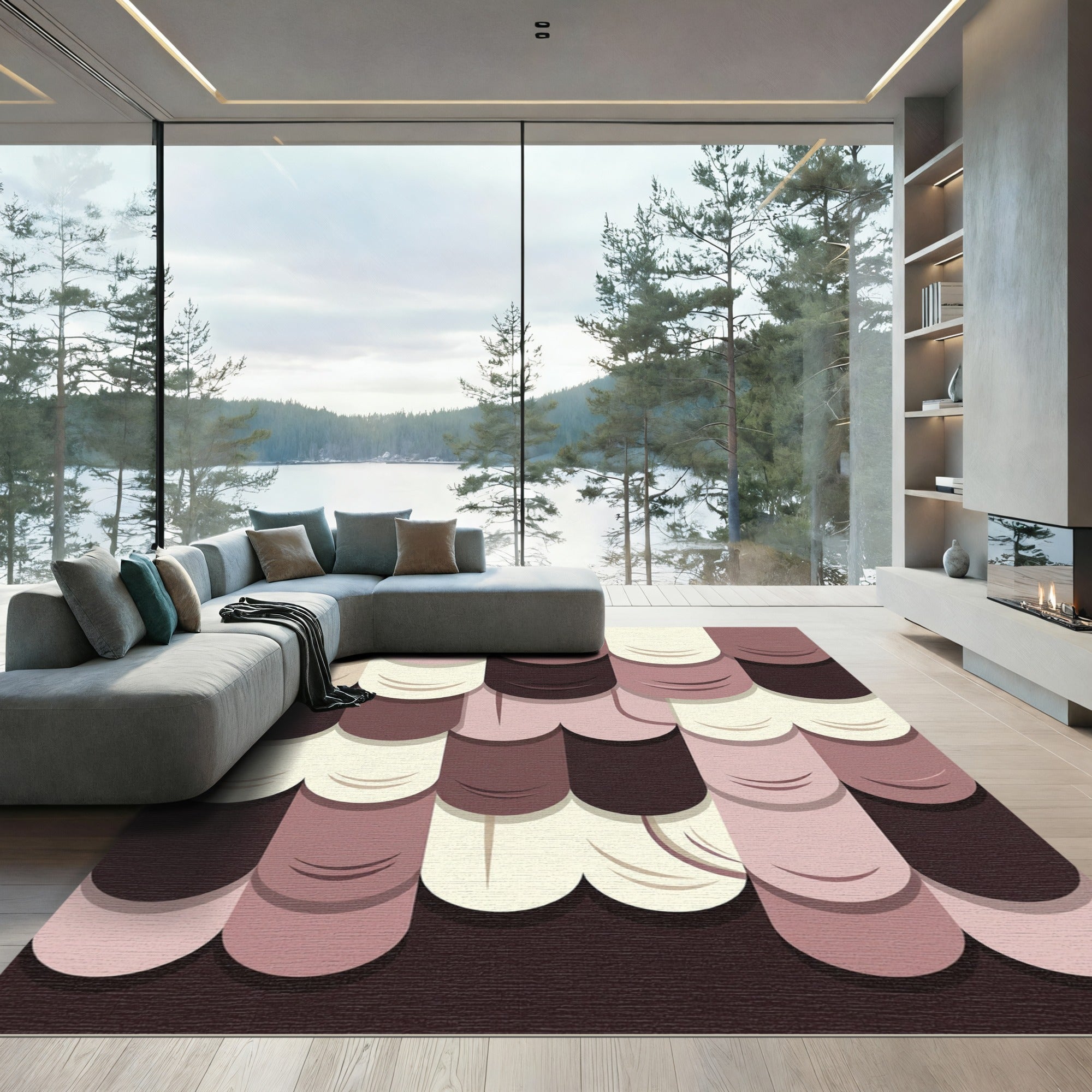Abstract Layered Muted Earth Shingles Rug