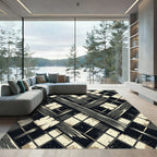 Abstract Monochrome Woven Geometric Charcoal Rug