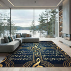 Golden Treble Clef Navy Musical Scroll Rug