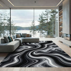 Monochrome Swirl Marble Abstract Rug