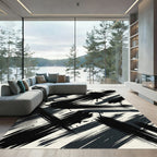 Contemporary Monochrome Artistic Black Brushstroke Rug