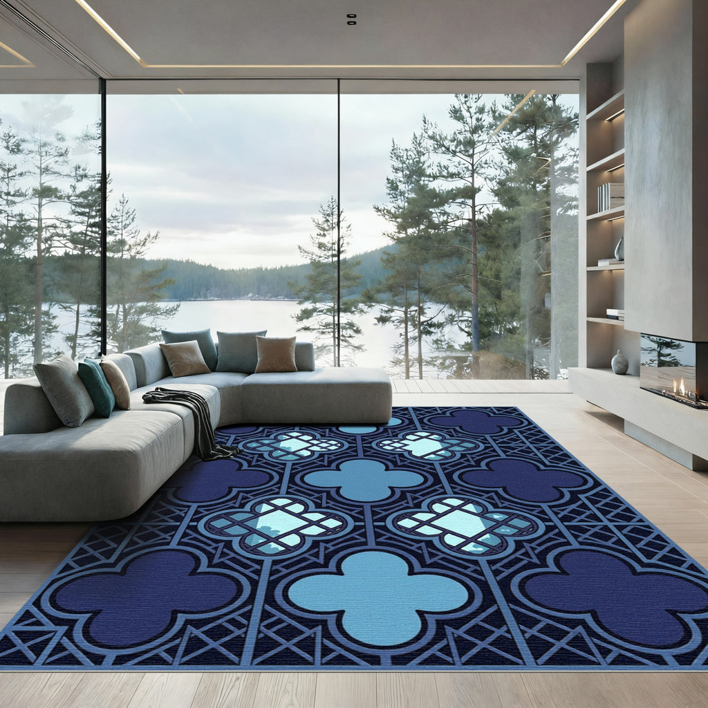 Dark Blue Quatrefoil Lattice Rug