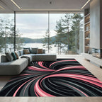 Modern Pink and Gray Swirling Abstract Rug
