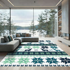 Nordic Reindeer Snowflake Teal Area Rug
