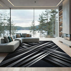 Modern Monochrome Geometric Intersecting Lines Rug