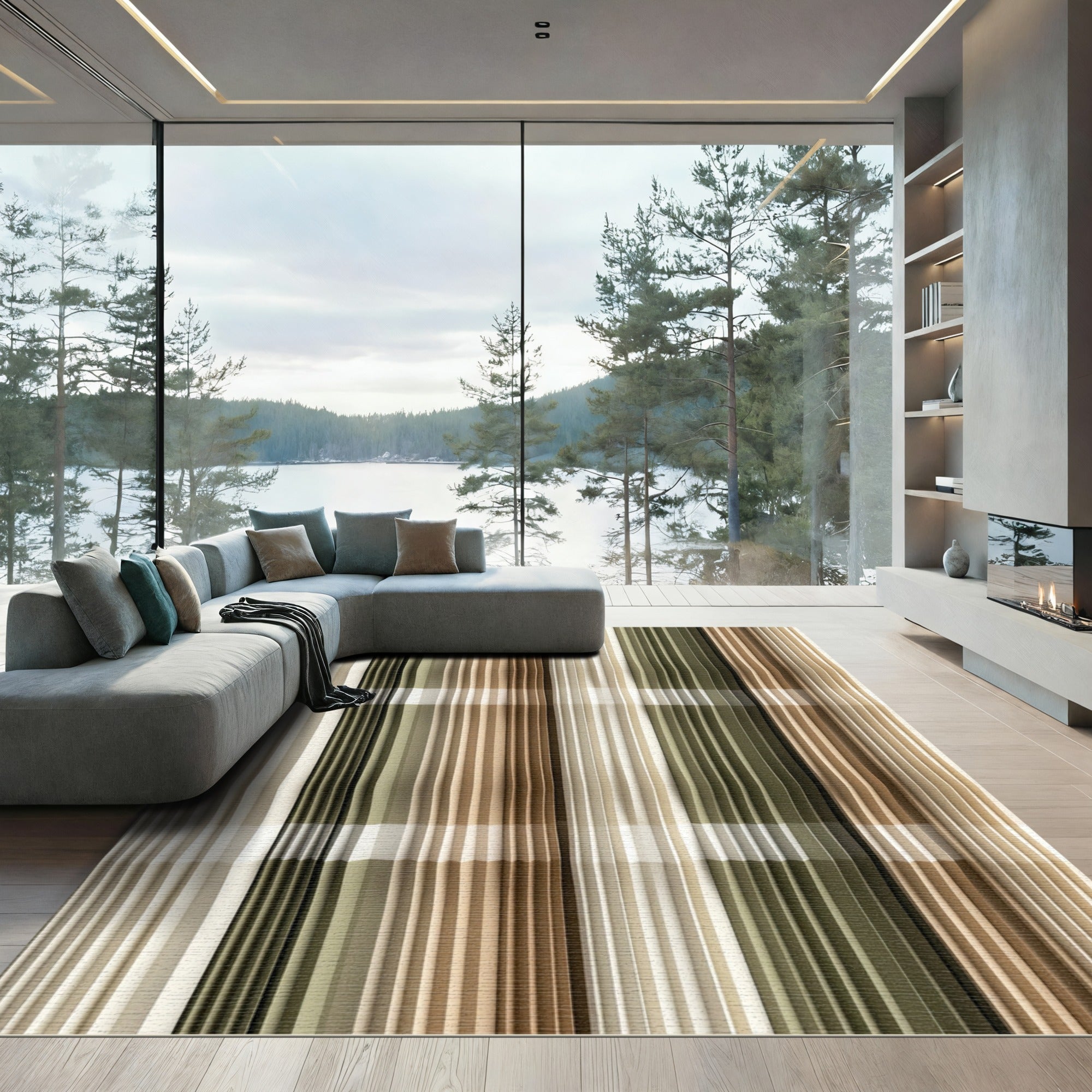 Earthy Toned Vertical Ribbed Texture Rug