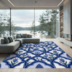 Blue Crescent Moon Floral Arch Rug