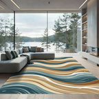 Earthy Blue Cream Wave Flow Rug