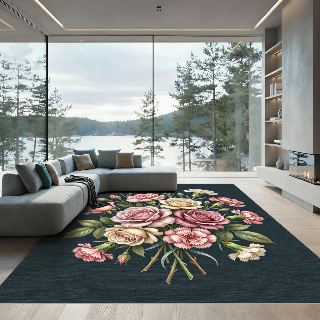 Elegant Pink and Cream Rose Bouquet Rug