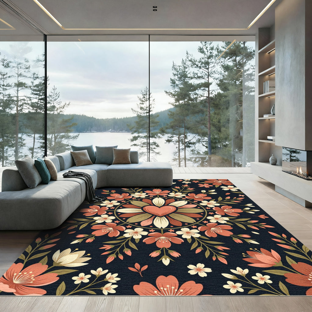 Earthy Floral Heart Symmetry Rug