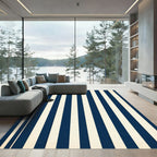 Navy and Cream Vertical Striped Rug