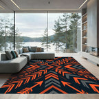 Bold Orange Gray Geometric Arrow Art Rug