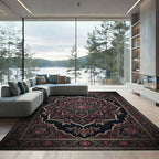 Dark Crimson Ornate Floral Medallion Rug