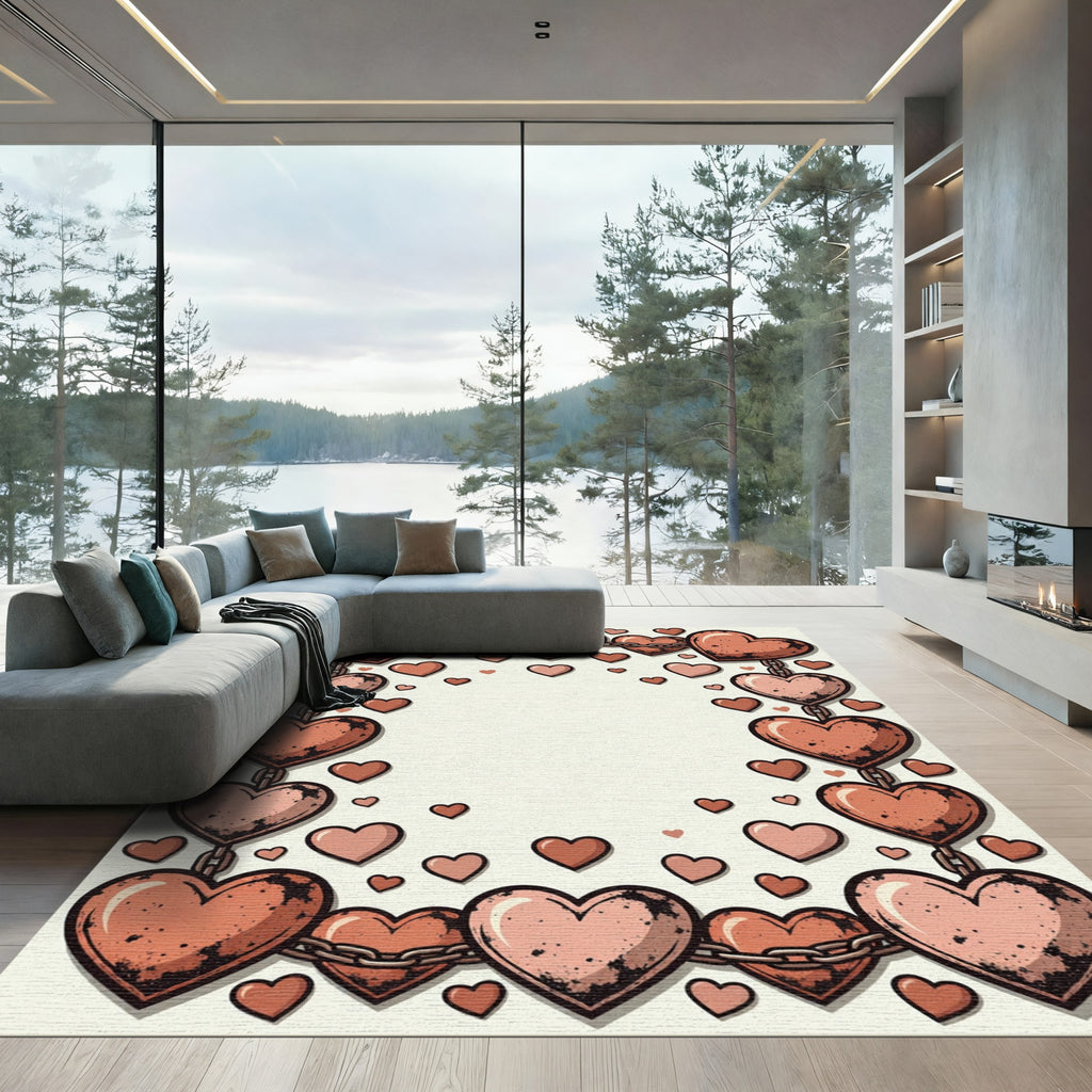 Rusty Pink Interlocking Heart Chain Border Rug