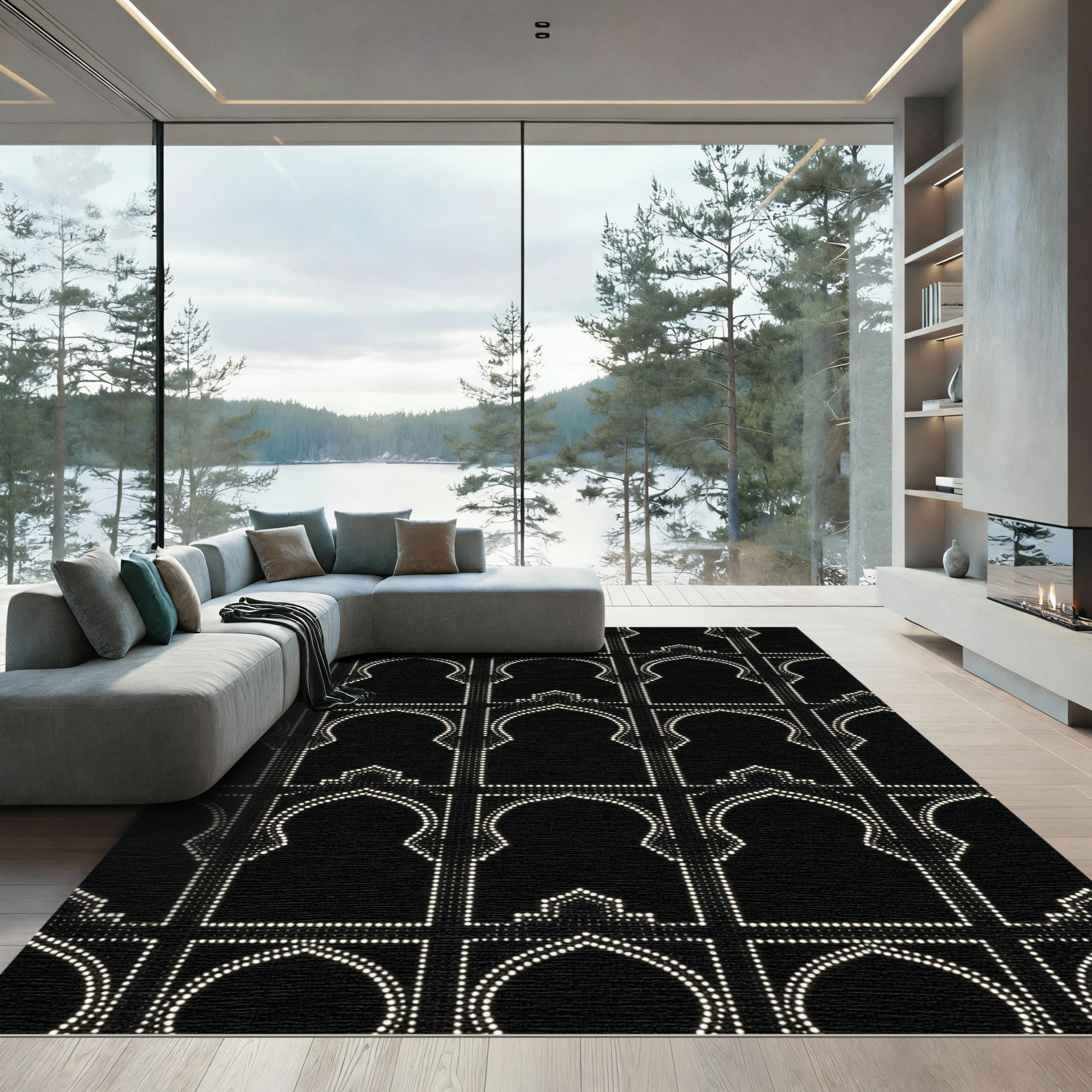 Black White Archway Lattice Rug