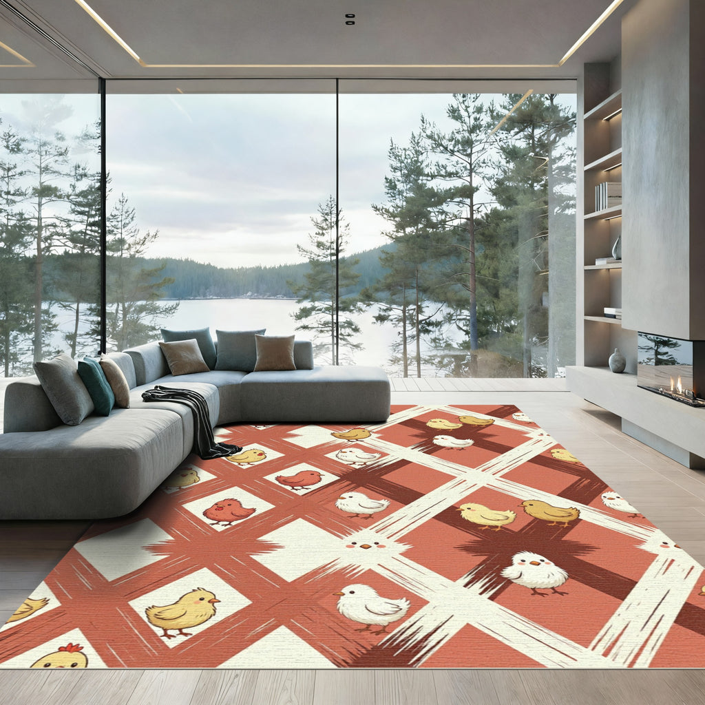 Whimsical Yellow Chick Diamond Plaid Rug
