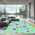 Playful Pink Flower Alphabet Print Rug