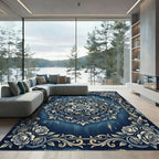 Vintage Indigo Rose Medallion Floral Rug