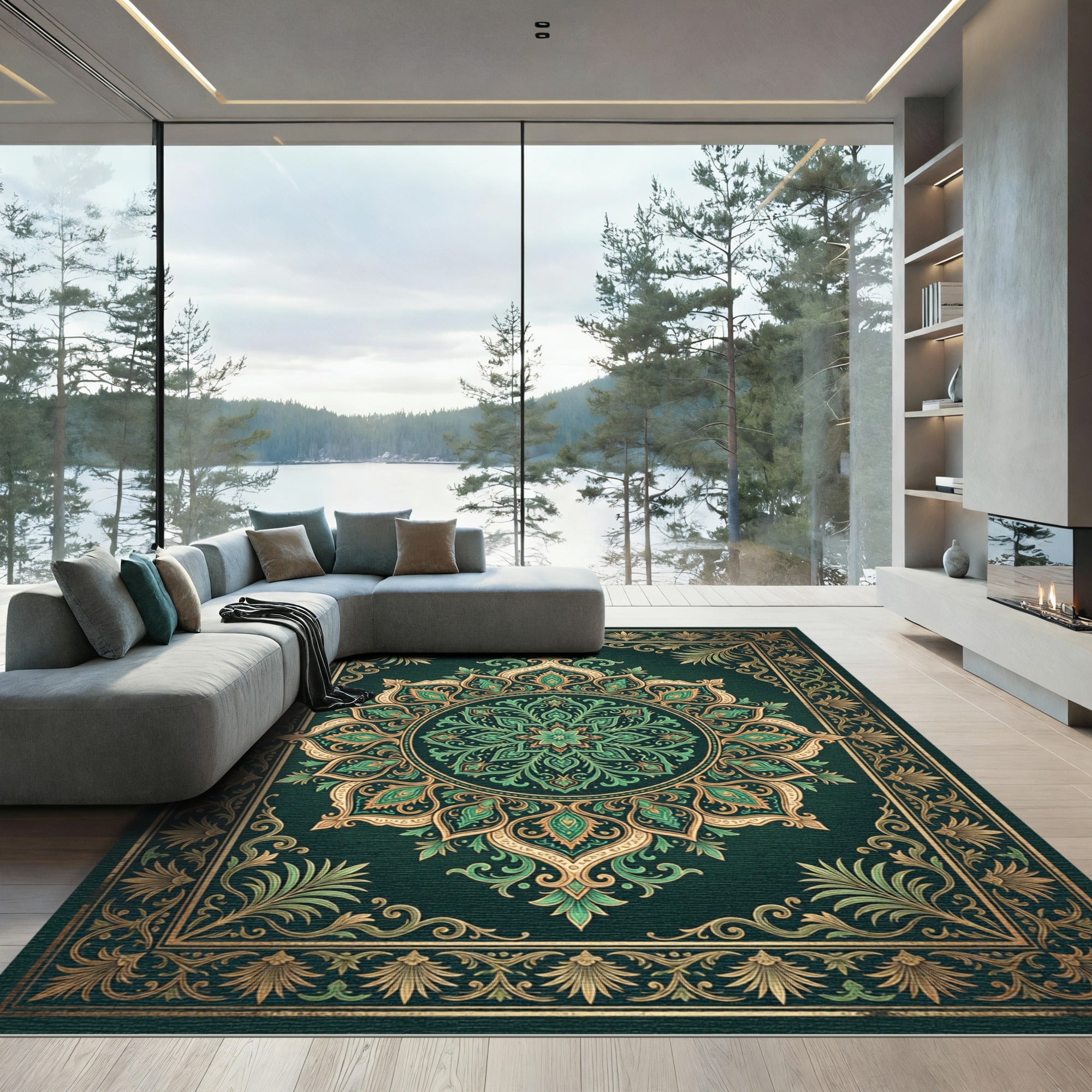 Emerald Forest Ornate Floral Medallion Rug