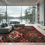 Vintage Crimson Floral Vine Scroll Rug